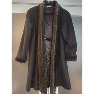 Vintage Braefair Wool Open Front Swing Coat Paisley Trim Made USA XL Swing Coat